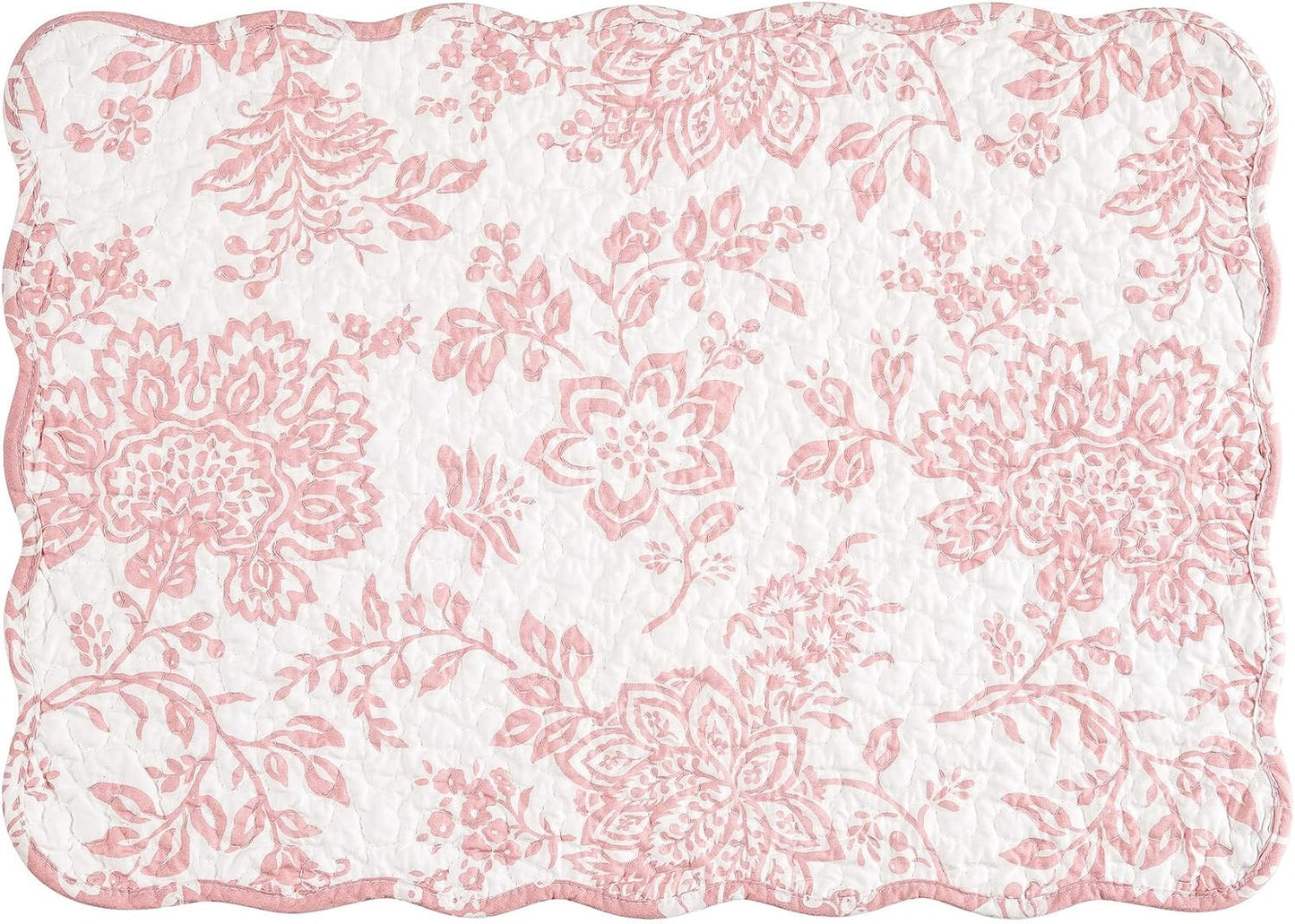 C&F Home Thea Pink Floral 100% Cotton Quilted Vintage Set of 6 Placemats, 13" x 19" All Seasons Spring Valentine's Day