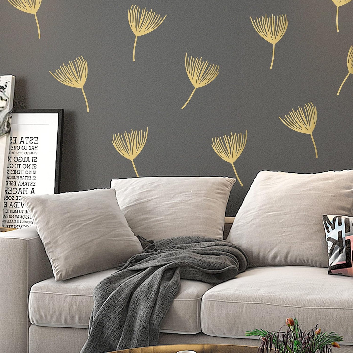 Peel and Stick Modern Floral Dandelion Pappus Stickers / Flower / Gold