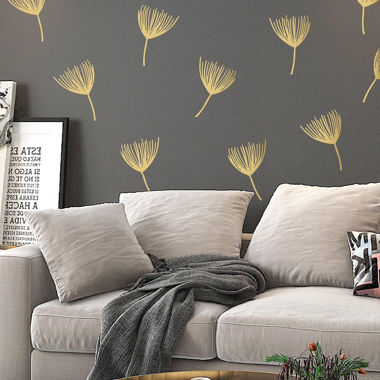 Peel and Stick Modern Floral Dandelion Pappus Stickers / Flower / Gold