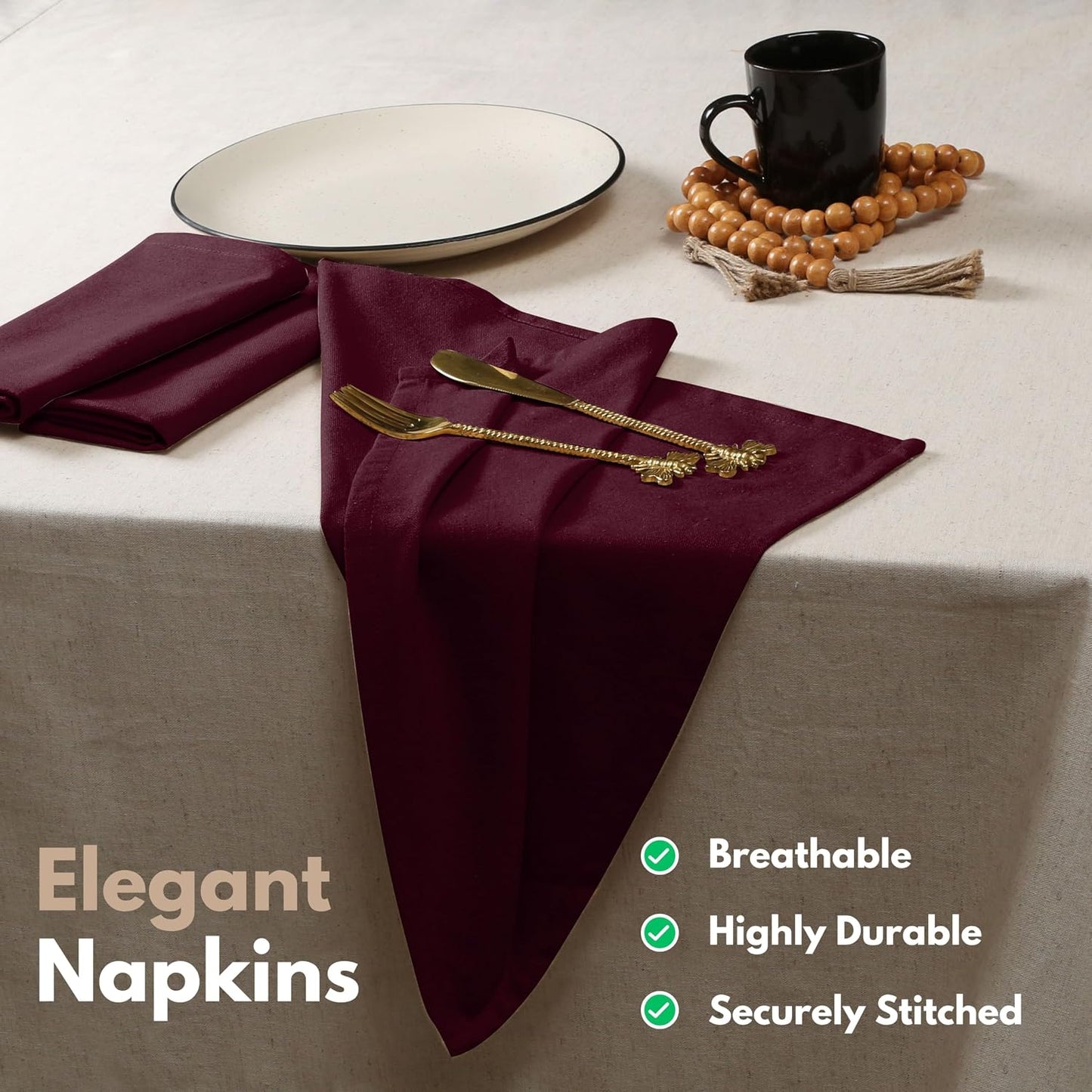 Native Fab Cloth Napkins, Set of 12, 17" x 17", 100% Cotton, Washable & Reusable Fabric Linen, Table Decor for Dinner