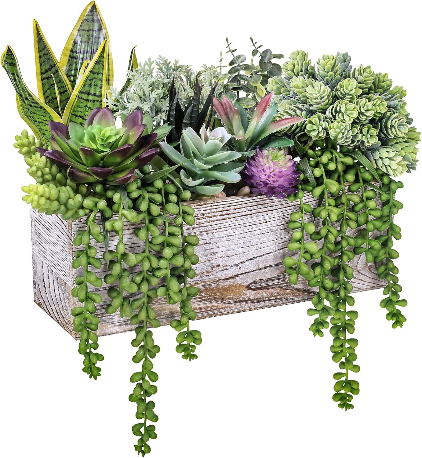 Assorted Artificial Succulents Fake Plants in Rectangular Wooden Pots Artificial Potted / Set of 14