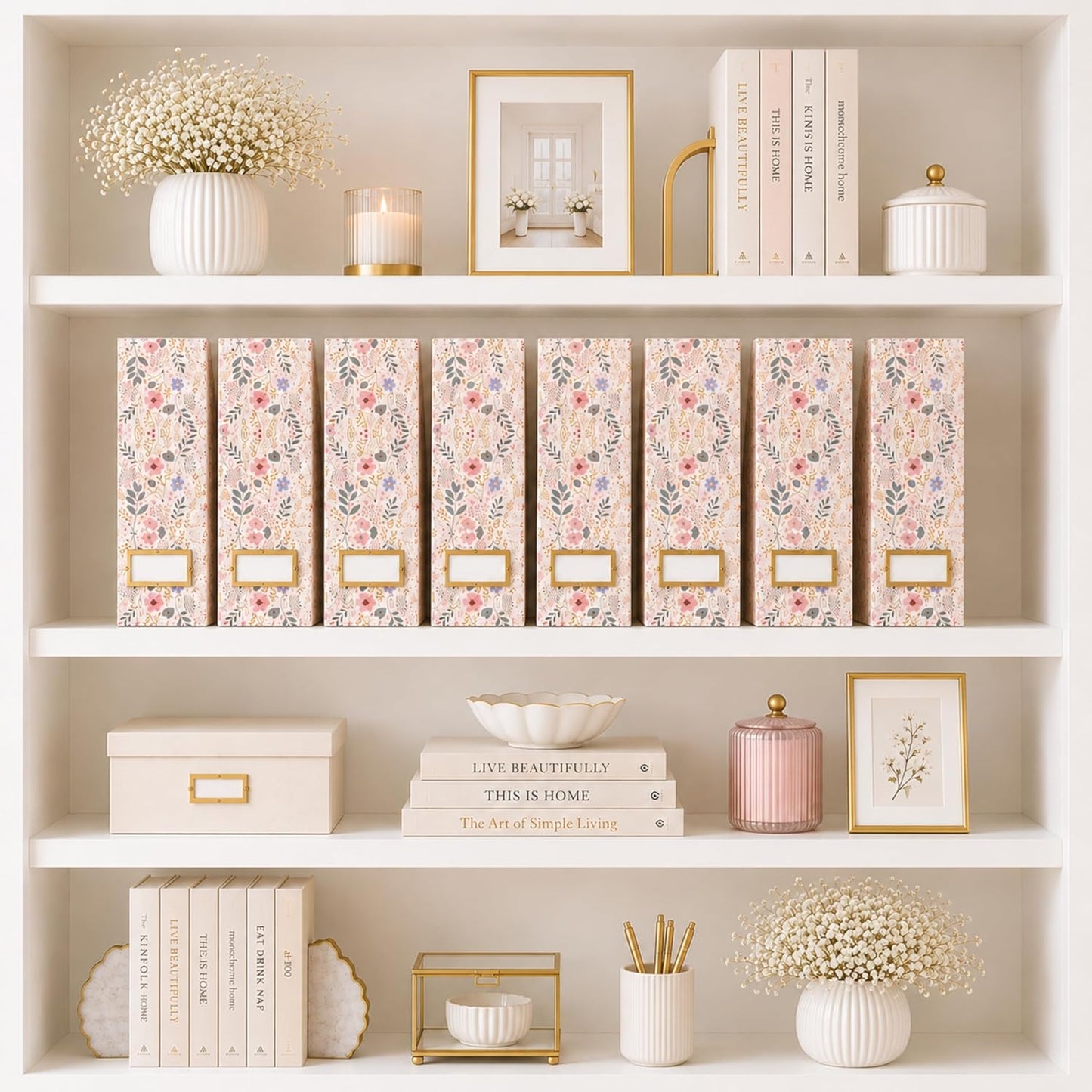 BLU MONACO | Cardboard Magazine File Holder Set of 4 | Standing File Holder with Floral Boho Design | Foldable