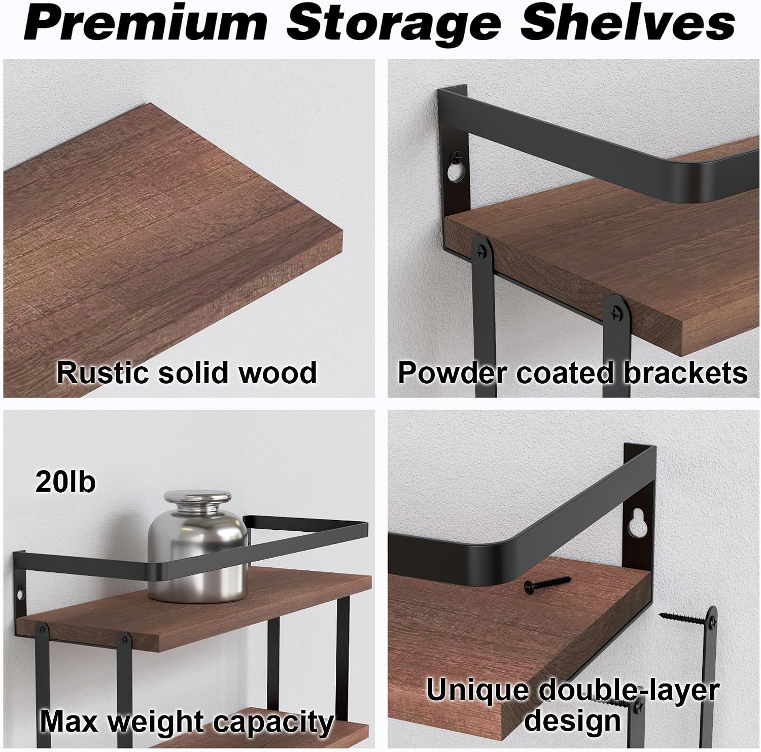 RICHER HOUSE Floating Shelves Bathroom, Wall Mounted Shelf Over Toilet | Dual-Level, with Metal Guard-Rail, Organizers
