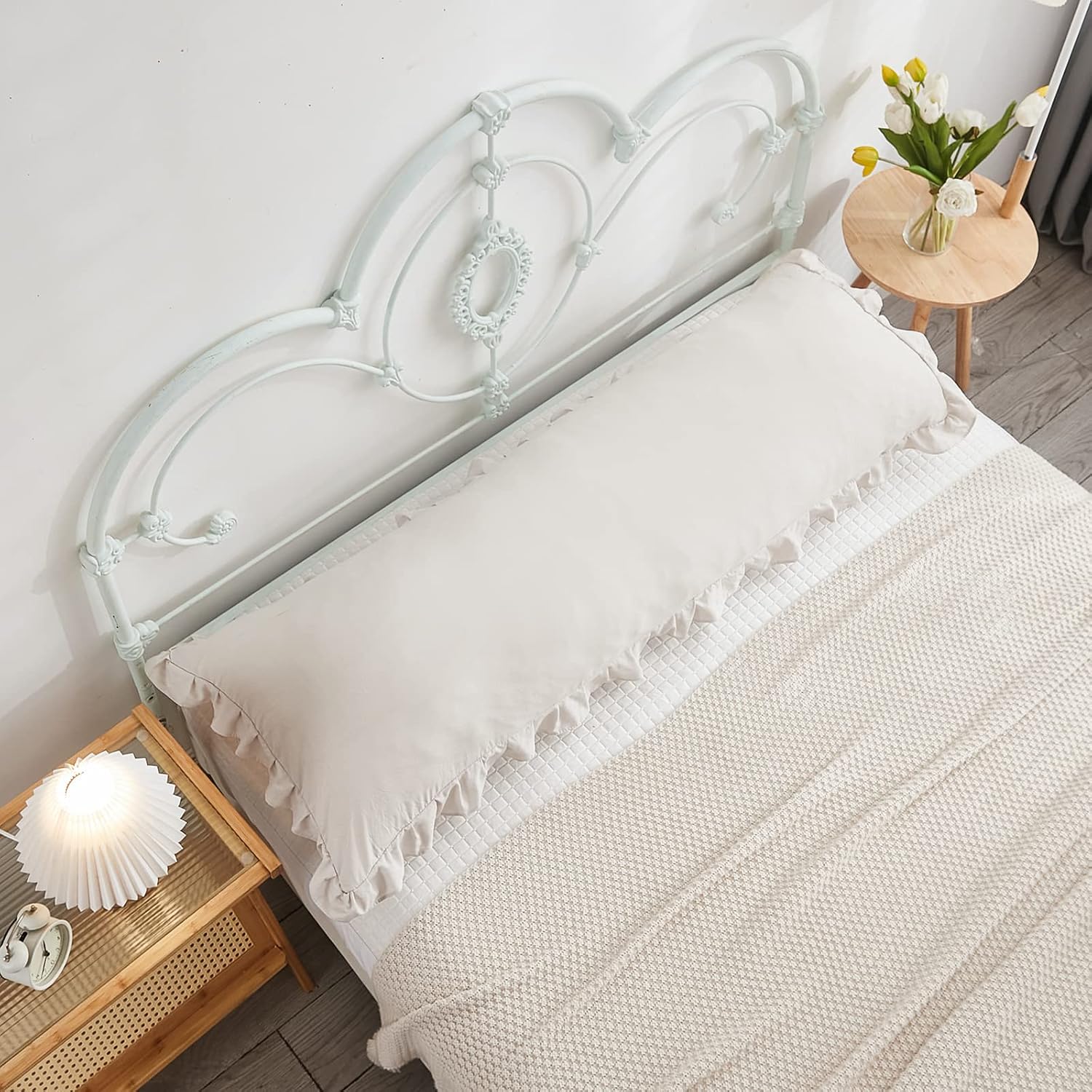 Grey Pillow Cover Long Pillowcase Ruffled Pillowcases Shabby Chic Ruffled / Body / Beige / 20 x 54