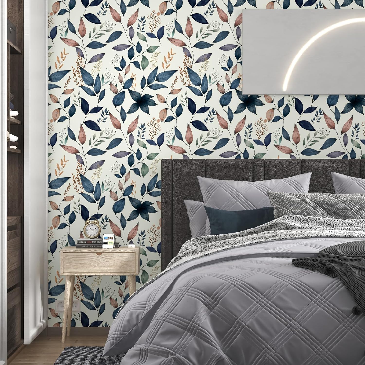 Vintage Leaves Peel and Stick Wallpaper Waterproof Contact Paper / 17.4 x 197 / Navy