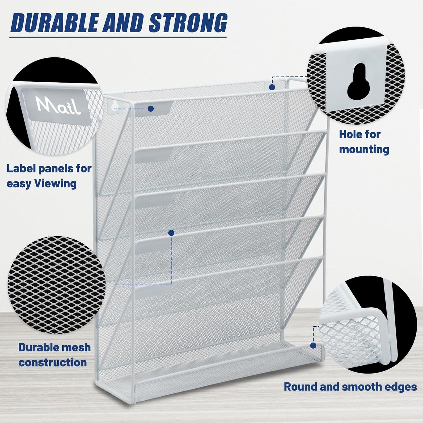 Desk File Organizer Mesh 6-Tier, Hanging Wall Mount Document Organization Stand, Desktop Vertical Mail Paper Folder