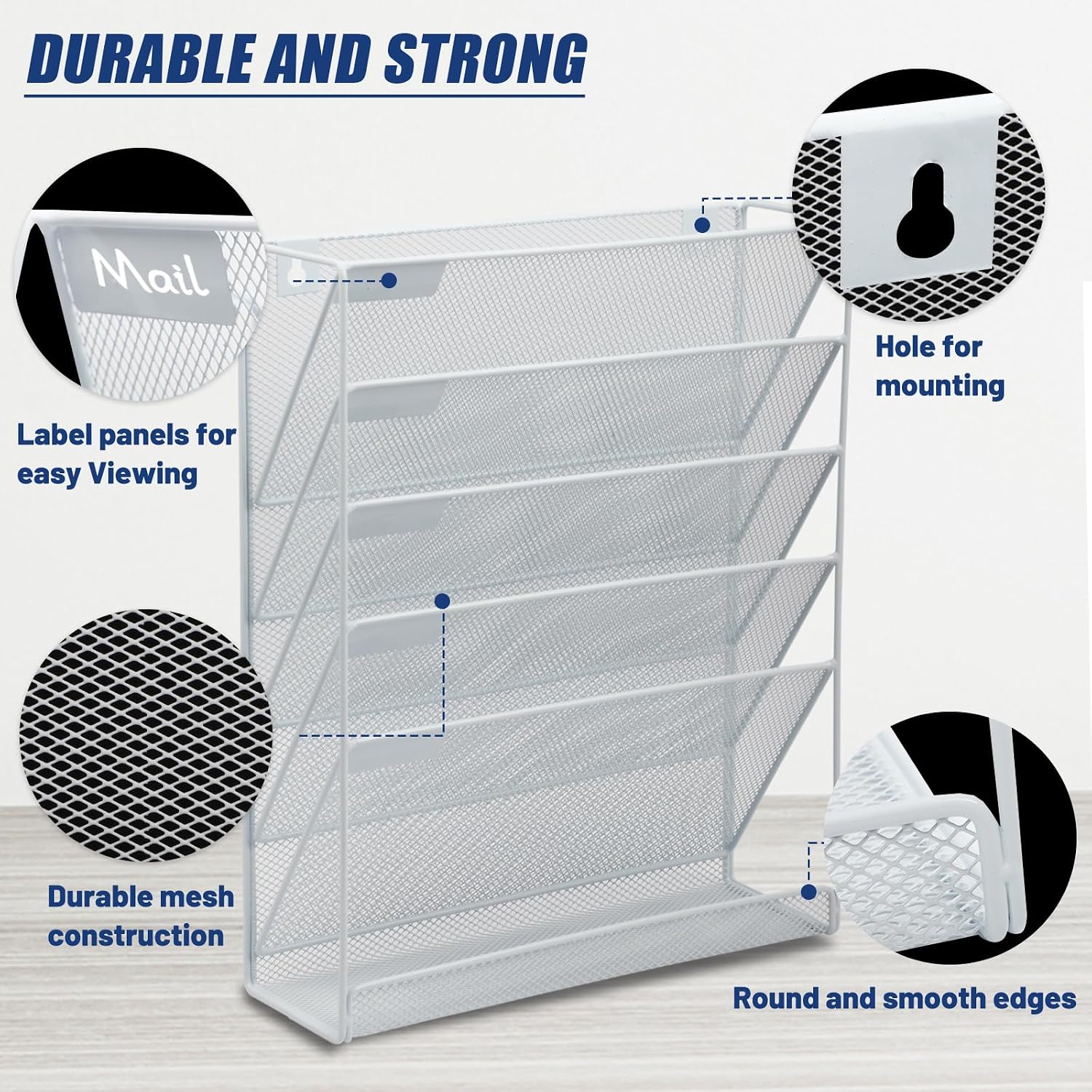 Desk File Organizer Mesh 6-Tier, Hanging Wall Mount Document Organization Stand, Desktop Vertical Mail Paper Folder