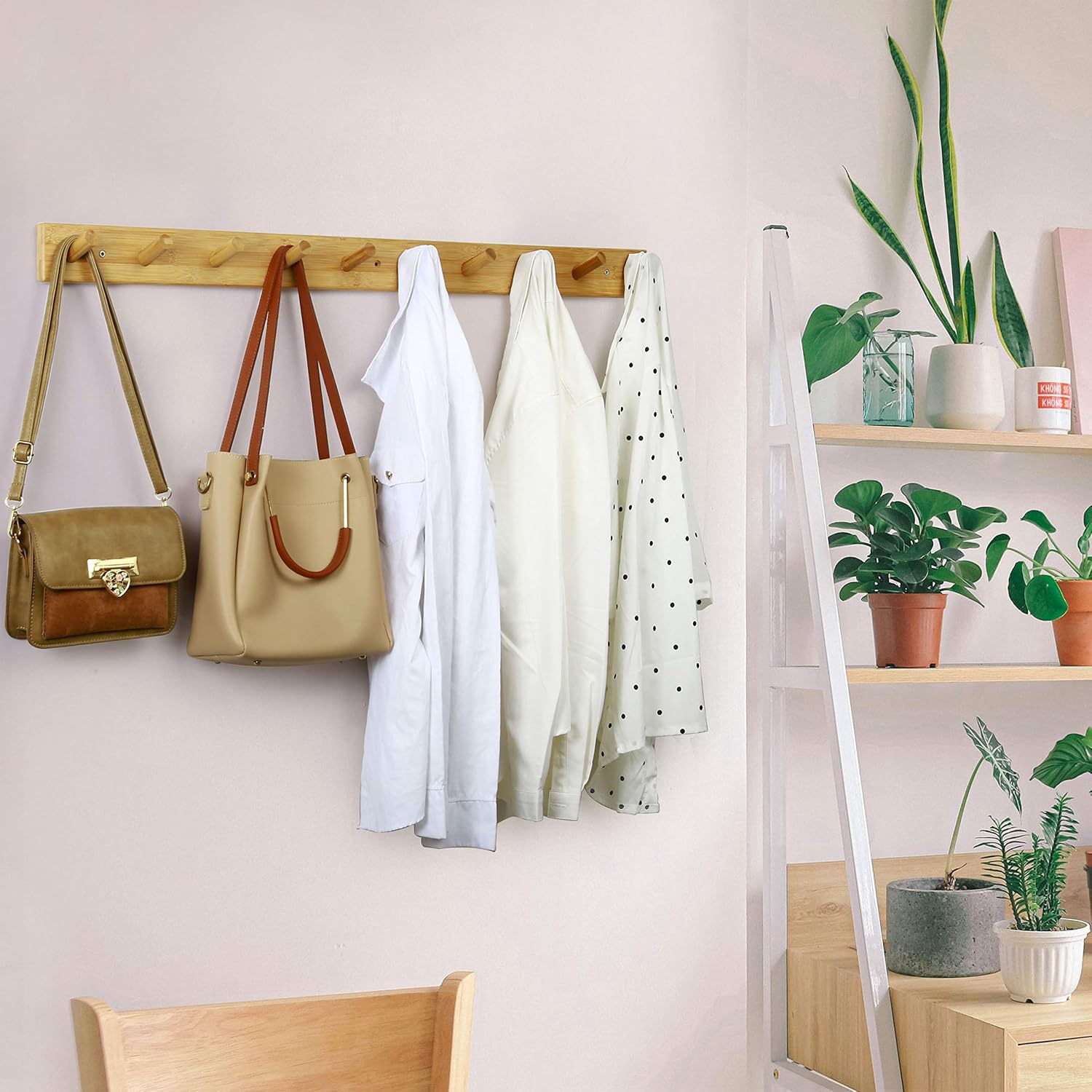 WEBI Coat Rack Wall Mounted,10 Hooks,38" Long Coat Hanger Wall Mount,Peg Rail Hat Hooks for Hanging