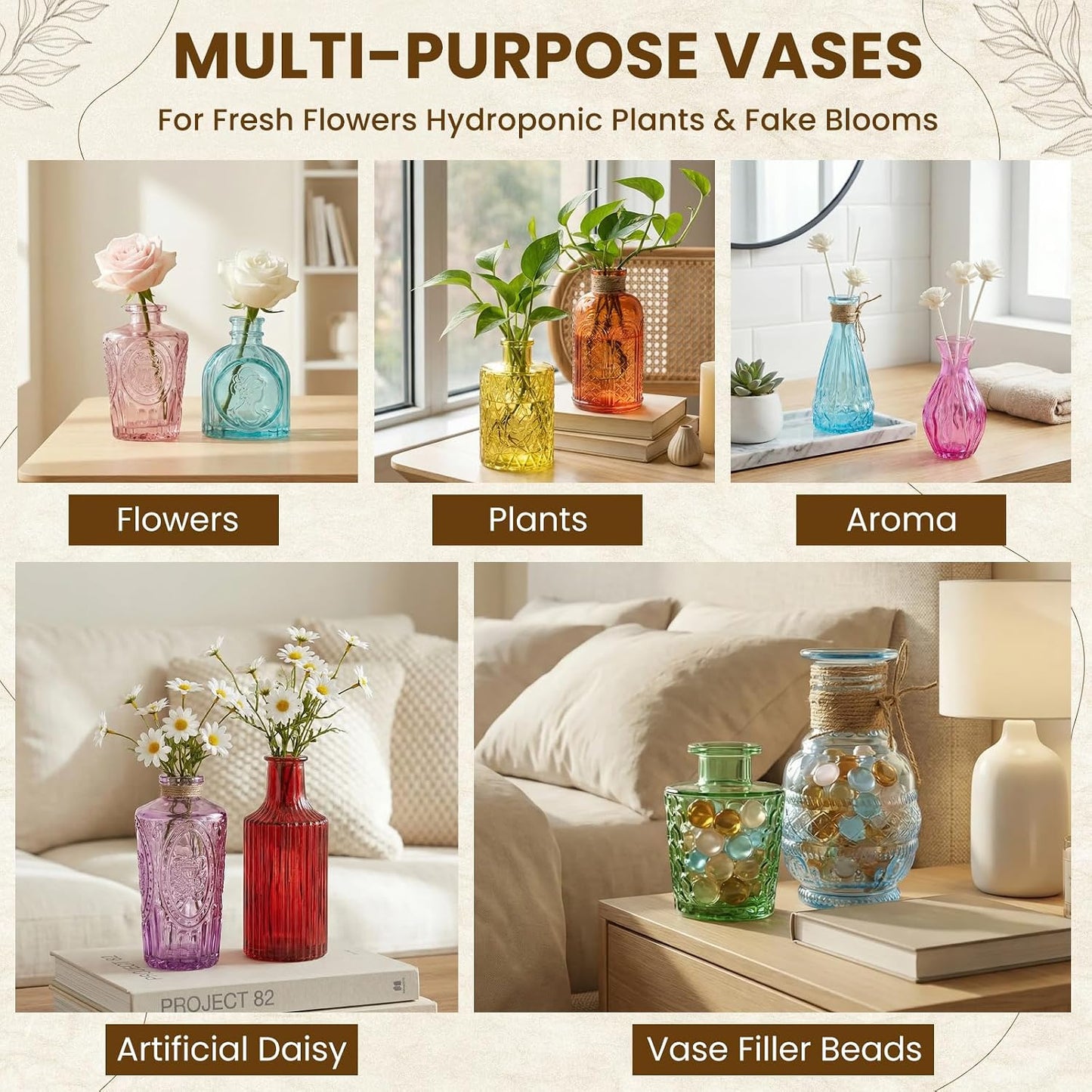 Colored Glass Bud Vase Set / Colorful / Set of 10