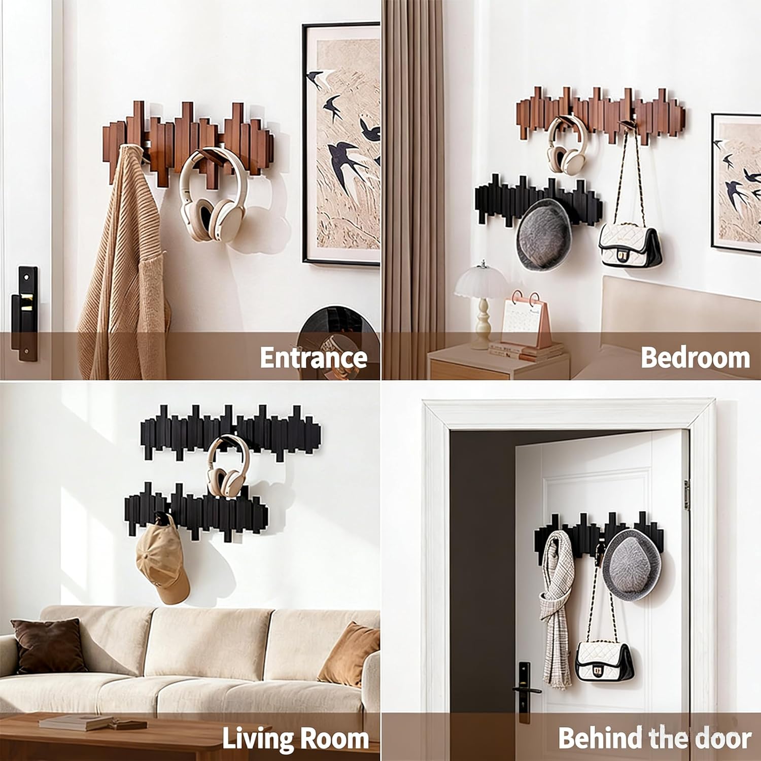 Wooden Magnetic Wall Hooks / Walnut / 6hooks