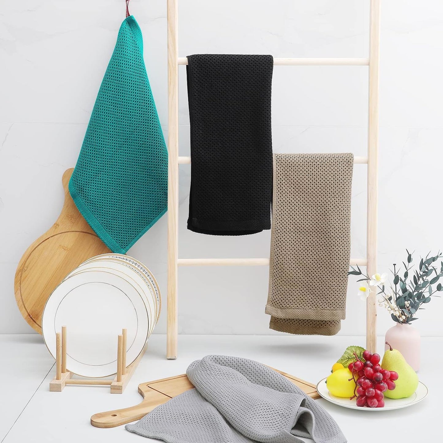 Homaxy 100% Cotton Waffle Weave Kitchen Dish Towels 6-Pack, Tan | 13 x 28 Inches, Ultra Soft Absorbent Dish Towels