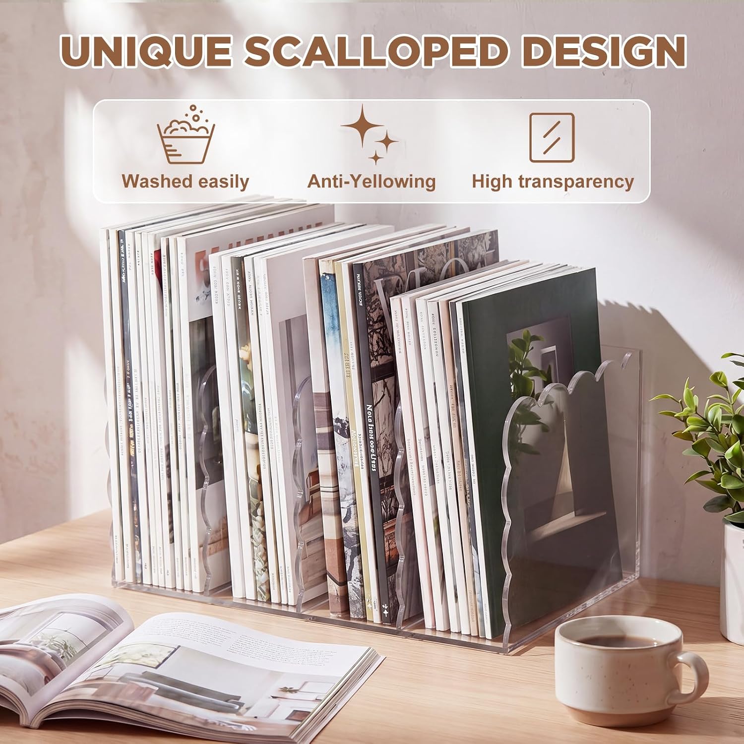 Scalloped Magazine File Holder / Acrylic / 11.26 x 7.28 x 6.5 / Standard Style / Clear