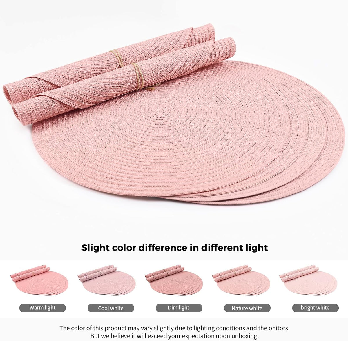 FunWheat Round Braided Placemats Set of 8 Place mats for Dining Tables Woven Heat Resistant Table Mats 15 inch
