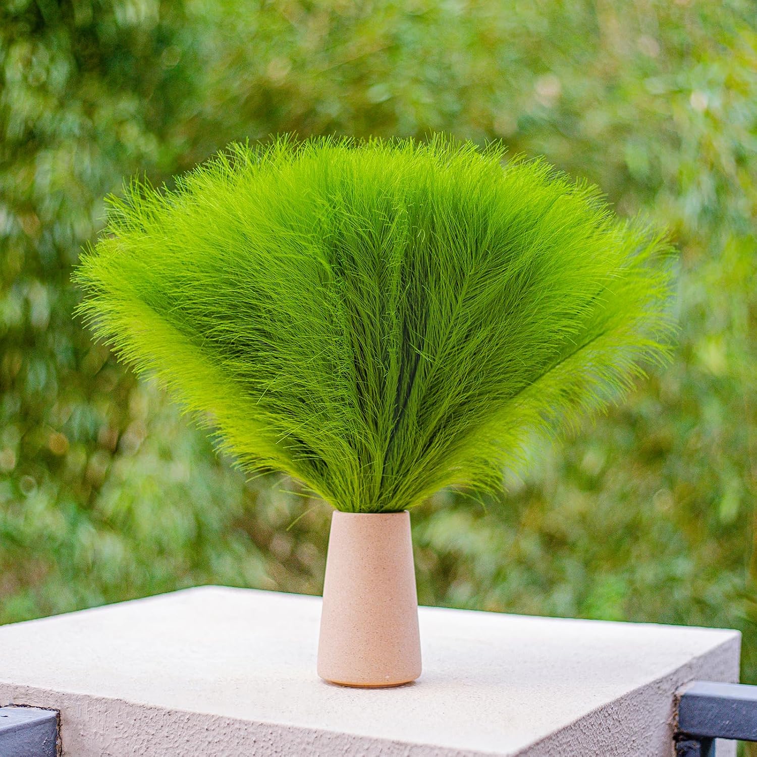 10 Stems 17.7" Artificial Pampas Grass Bouquet Small Pompas Floral Arrangement / Grass Green