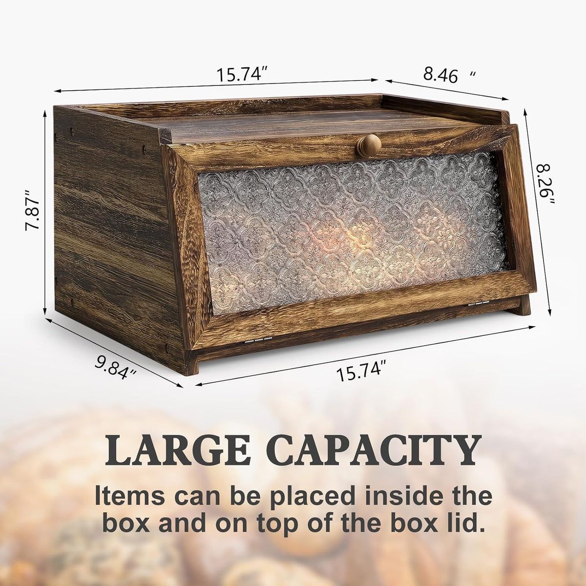 LOHASOK Bread Box for Kitchen Countertop,Charred Crabapple | Large, Farmhouse Bread Container Holder Storage, Acrylic