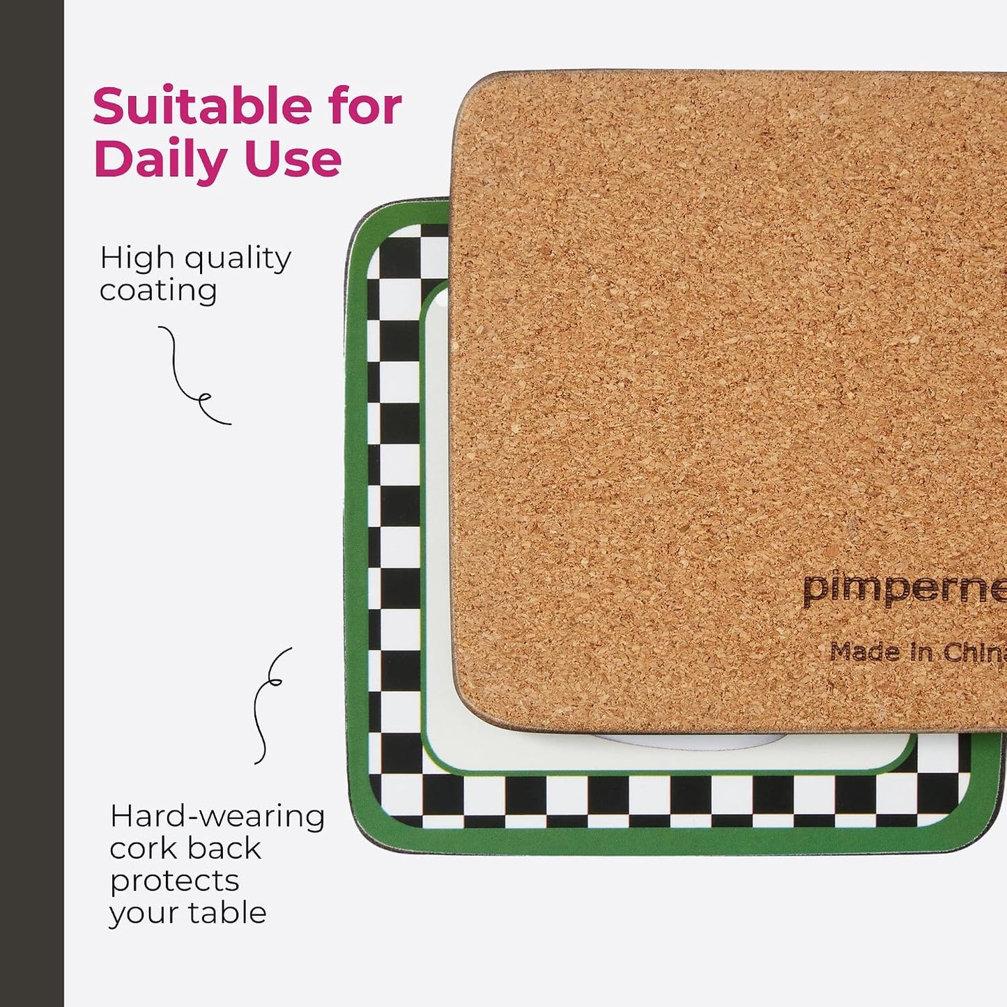 4" Square Cork-Backed Drink Mats / Coasters / Black & White / Set of 6