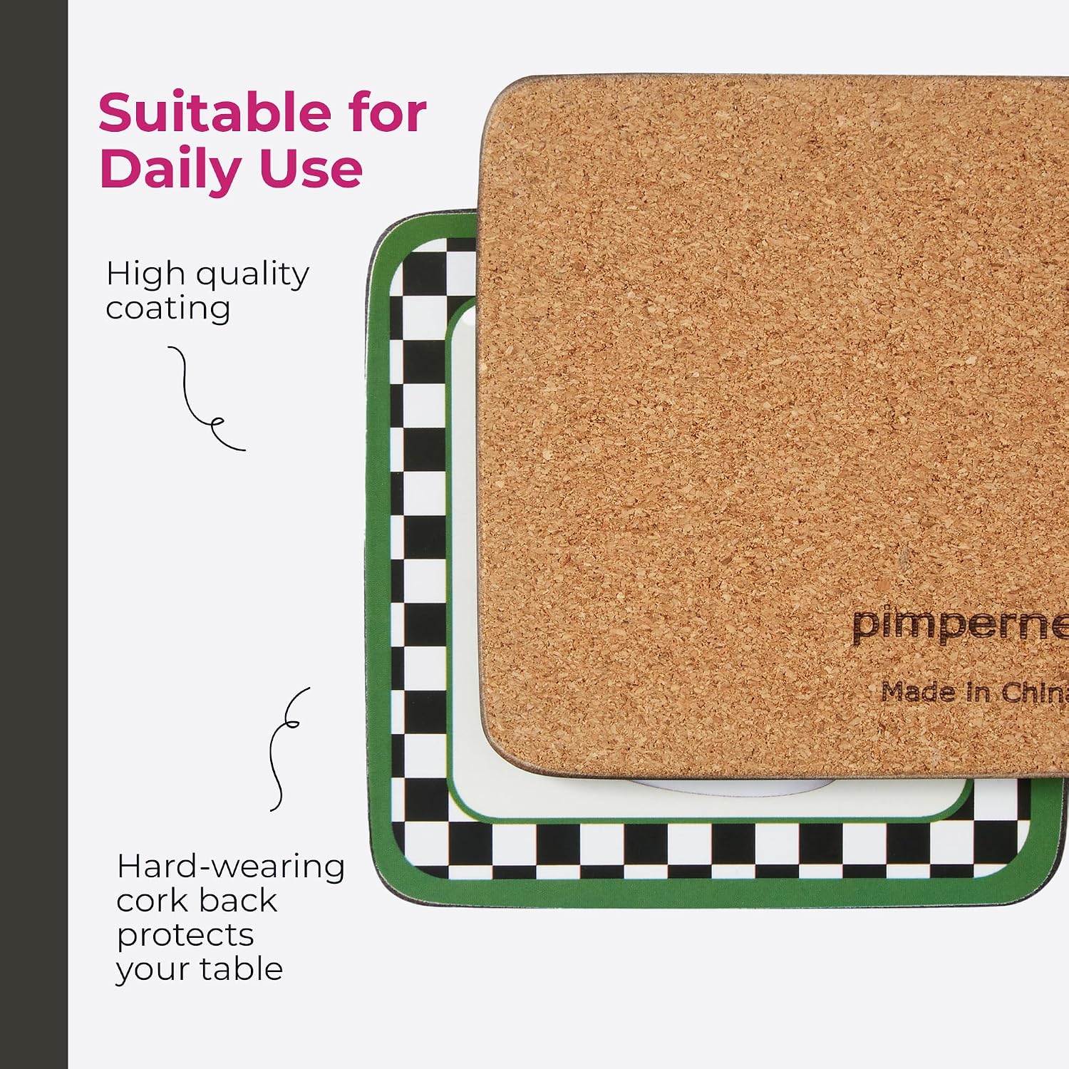 4" Square Cork-Backed Drink Mats / Coasters / Black & White / Set of 6