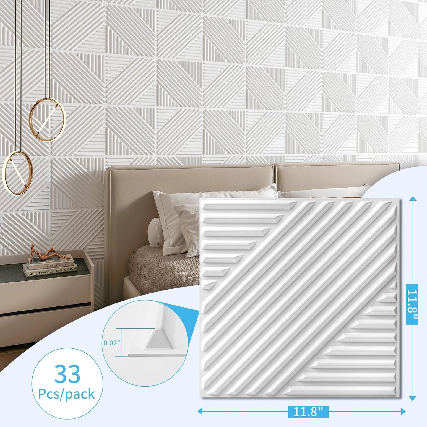 Art3d 3D Textured Accent Wall Panels, 12 x 12 Inch, 33-Pack, White | Premium PVC, Waterproof, Anti-Sag, Scratch