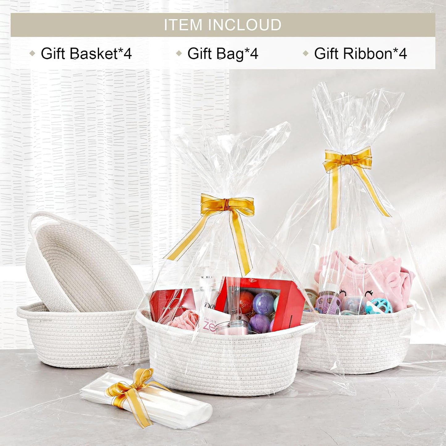Small Woven Basket / White / 12 x 8 x 5 / Set of 4