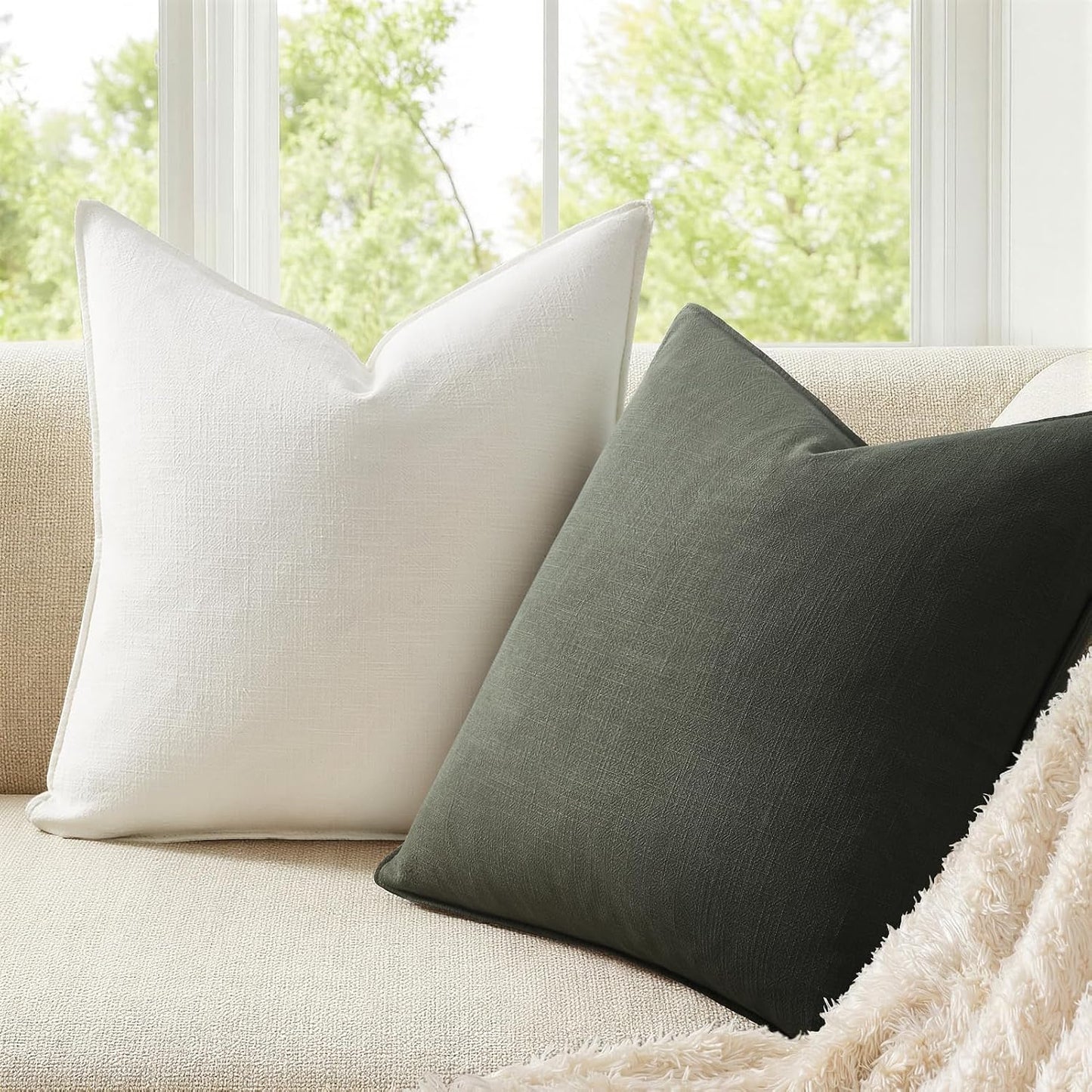 Linen Soild Decorative Throw Lumbar Pillow Covers Soft Accent / Gold Olive / 20 x 12 / Set of 4