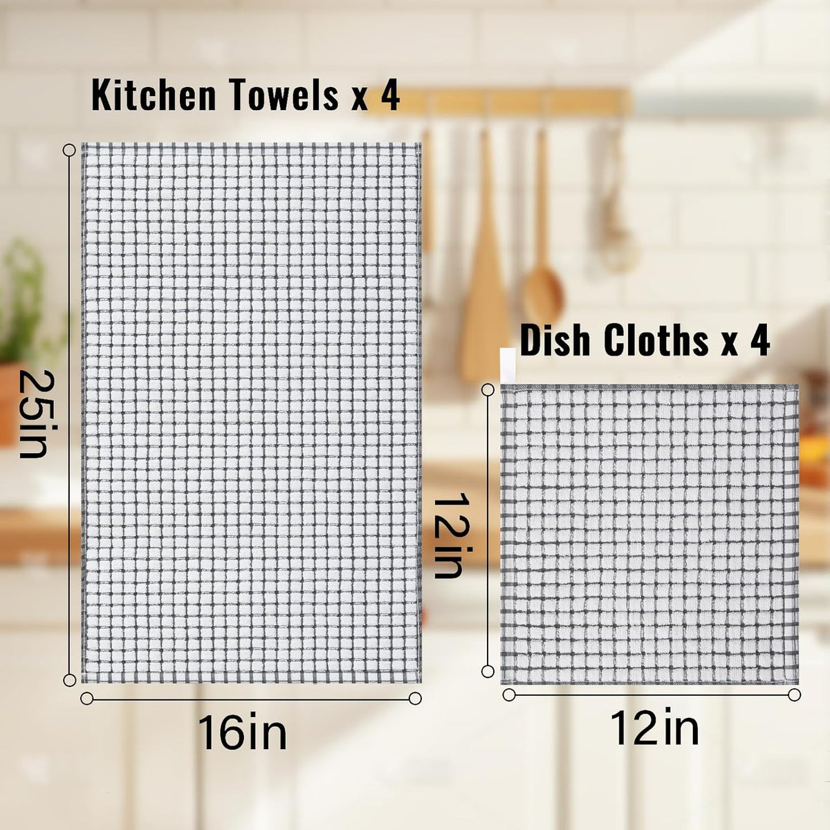 Homaxy Kitchen Towels and Dishcloths Set (16”x 25” and 12”x 12”, 16 Pack) | Cotton Terry Kitchen Dish Towels, Super