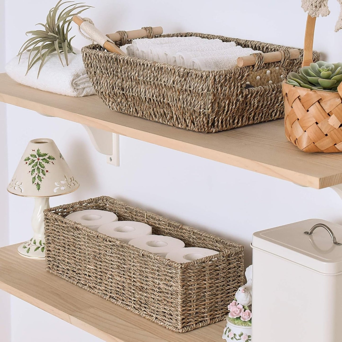 Seagrass Storage Baskets for Toilet Tank Top / Natural / Set of 2