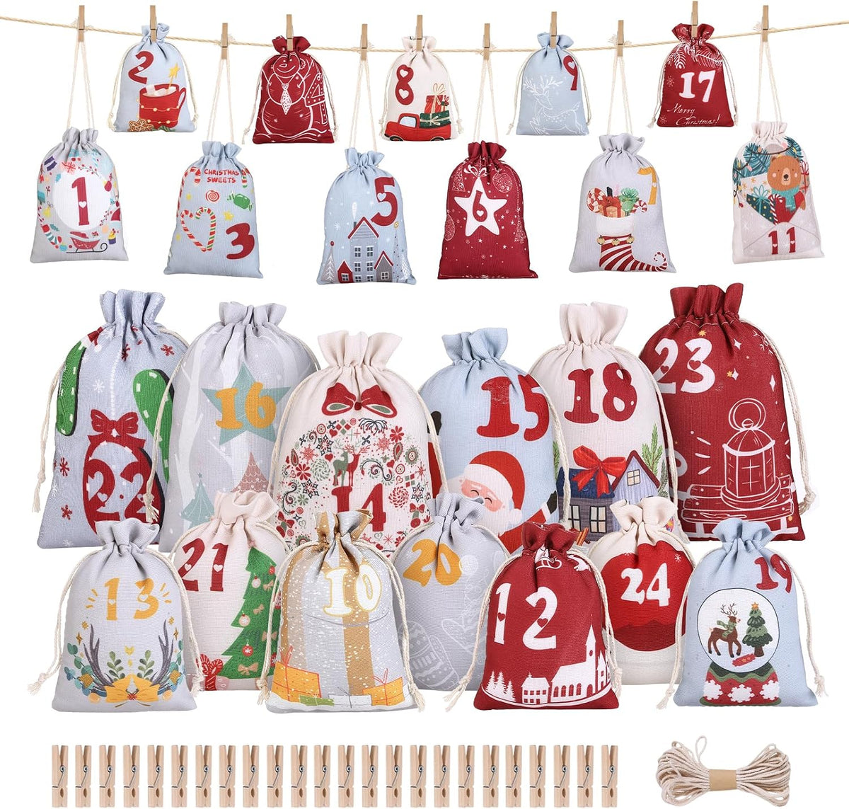 Naler Christmas Advent Calendar 2026, 24 Pieces Drawstring Gift Bags