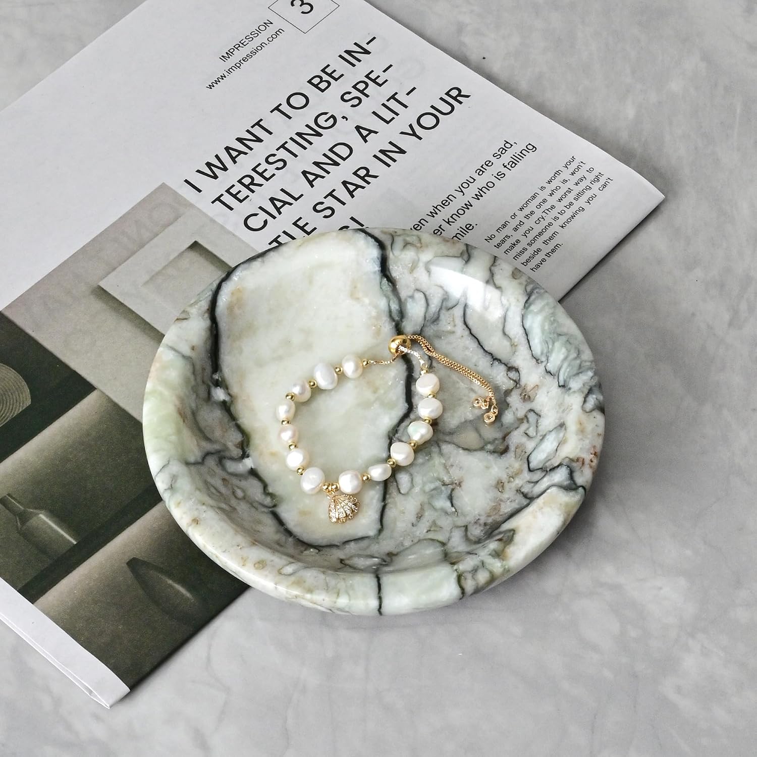 Marble Ring Dish Jewelry Tray / Cold Emerald / Natural