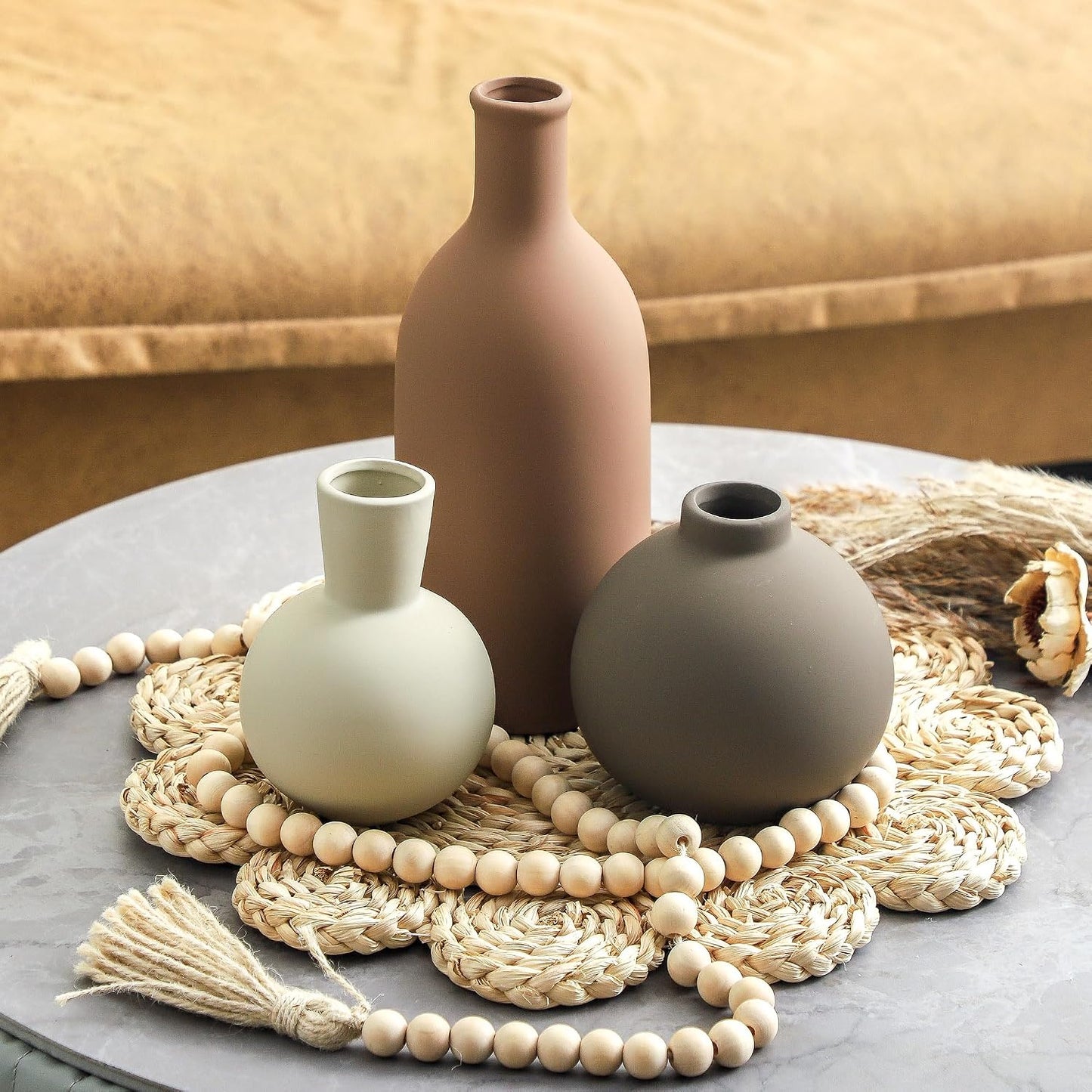 Ceramic Neutral Vases Home Decor / 001-brown-larger / Set of 3