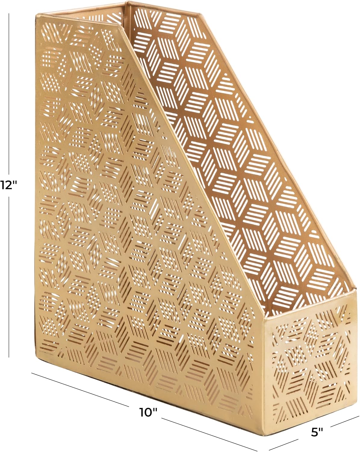 Deco 79 Metal Geometric Single Slot Magazine Holder with Laser Carved Design, 5" x 10" x 12", Gold