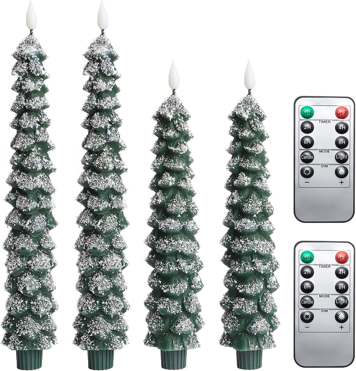 MUMCHASI 4 Pcs Flameless Taper Candles, Christmas Tree Candles with Remote, Battery Operated Candlesticks, Flickering LED Window Candlelights Real Wax Christmas Candlesticks H9.45,11.4”Green