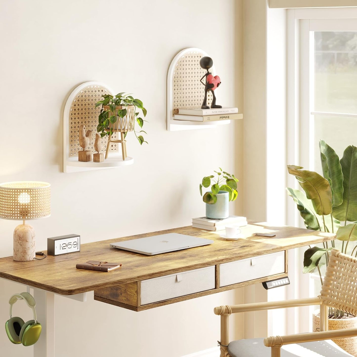 Boho Wall Decor Small Floating Shelf for Plant / White / 9.25*5.41*11.61 Inch / Set of 2