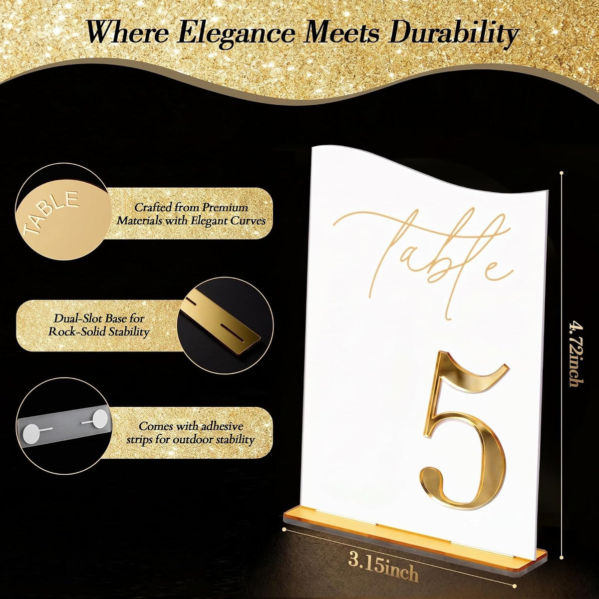 Gold Mirrored Acrylic Wedding Table Numbers 1-10 Set, Self-Standing Modern Arched Signs for Reception Seating