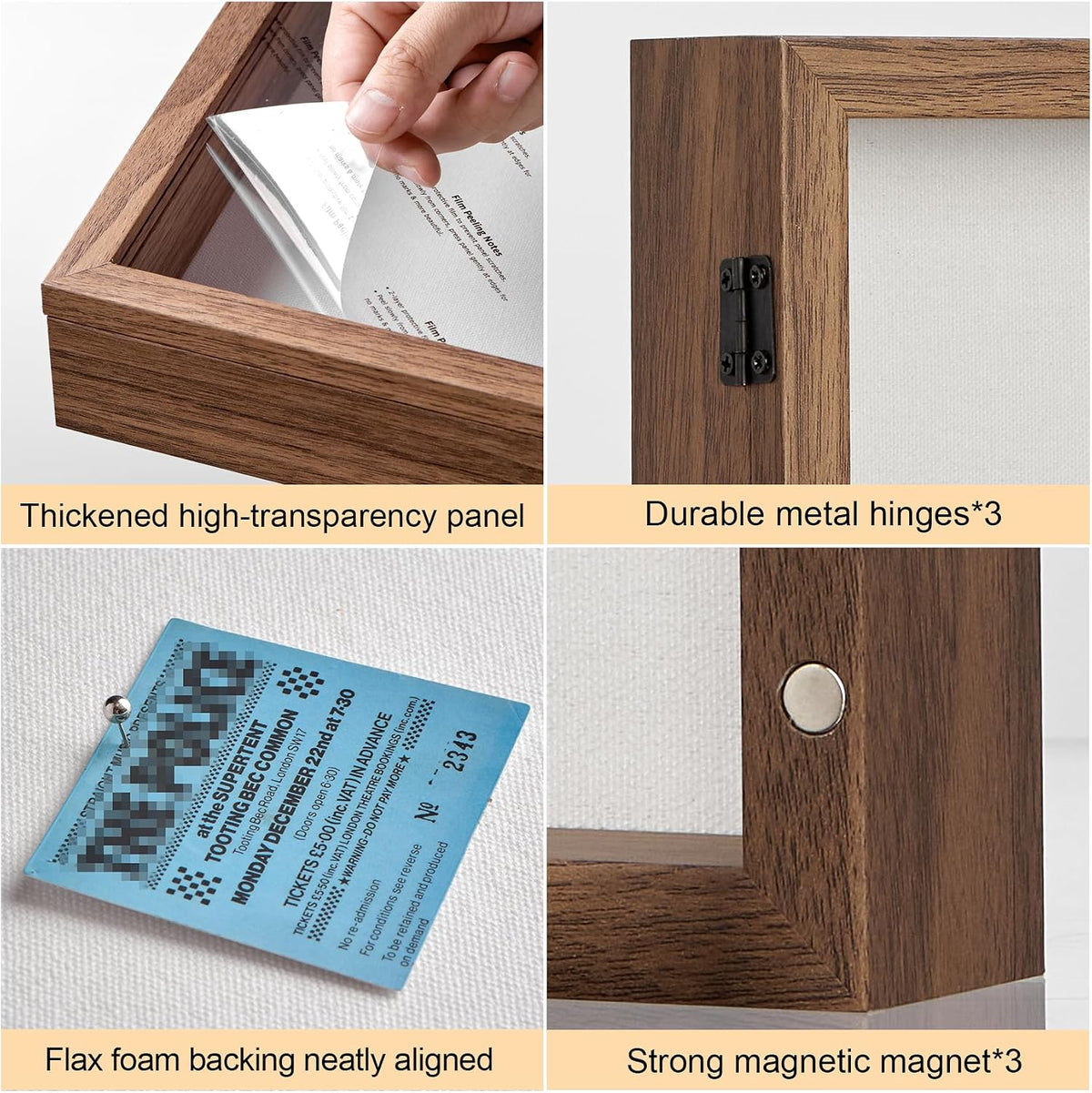 12x16 Brown Deep Shadow Box Picture Frame with Polished Plexiglass | Large Shadow Box Display Case with Push Pins,and