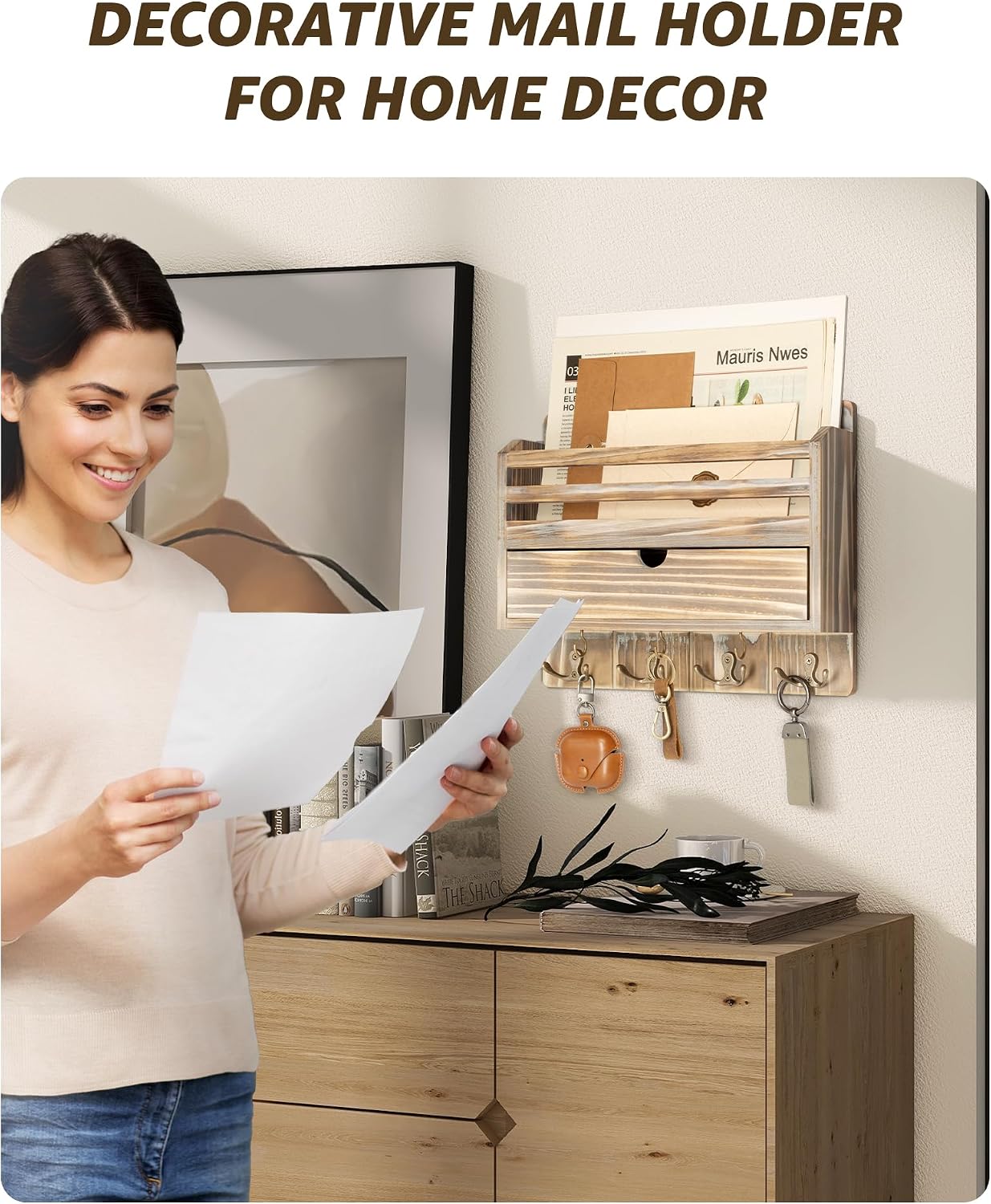 Farmhouse Mail Organizer Wall Mount / Natural