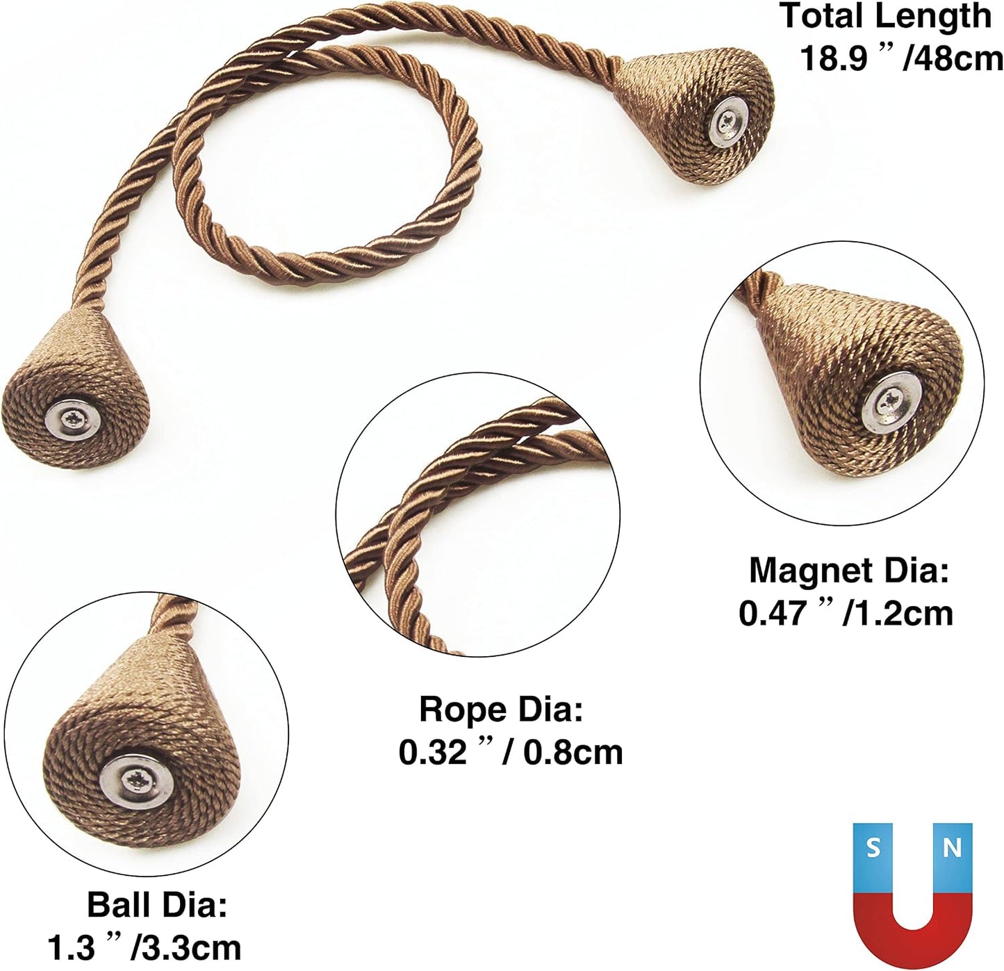 6 Pack Magnetic Curtain Tiebacks Rope Modern Handmade Curtain Tie Backs Decorative Drapes Weave Holdbacks for Window