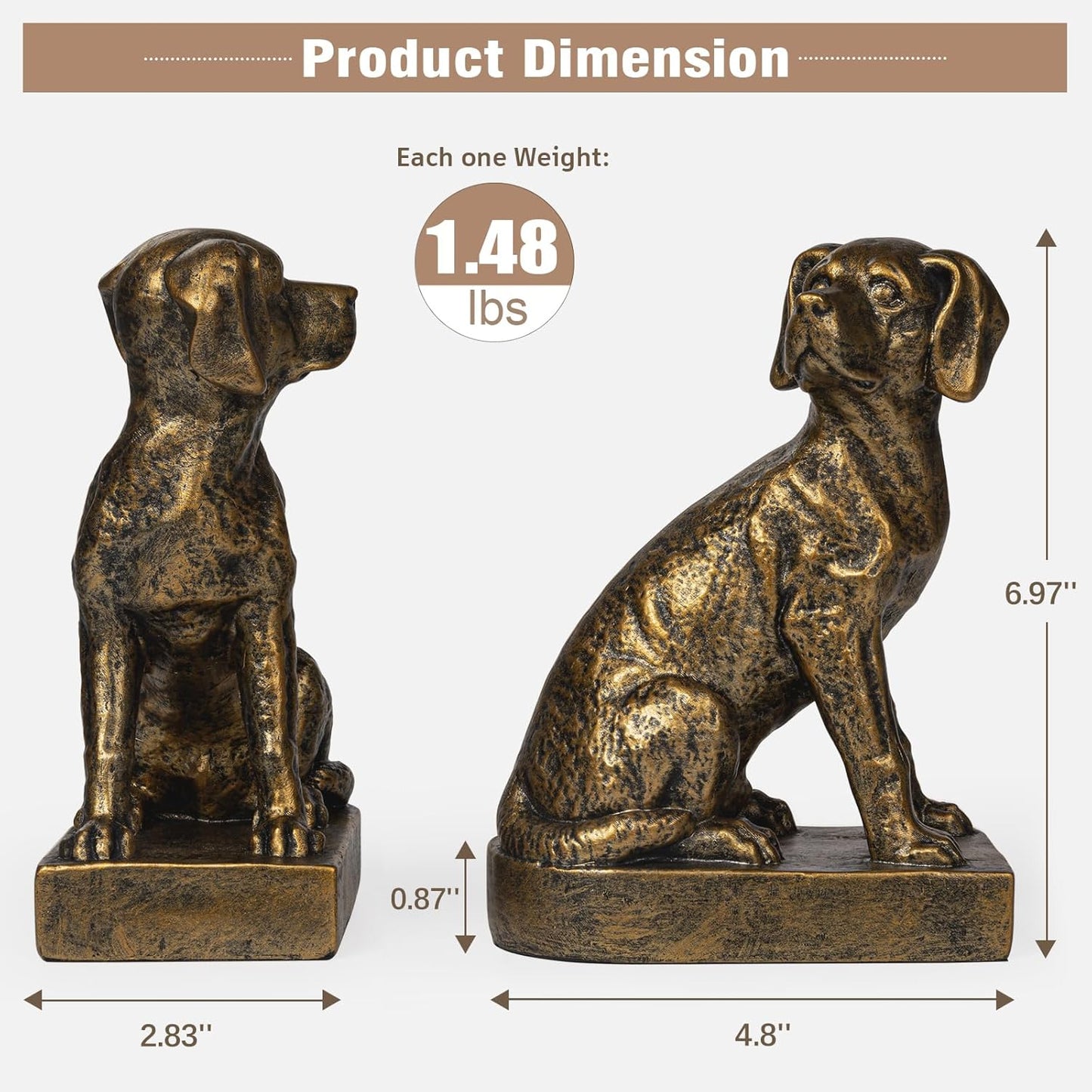 Decorative Bookends / Dog Book Ends for Heavy Books / Gold
