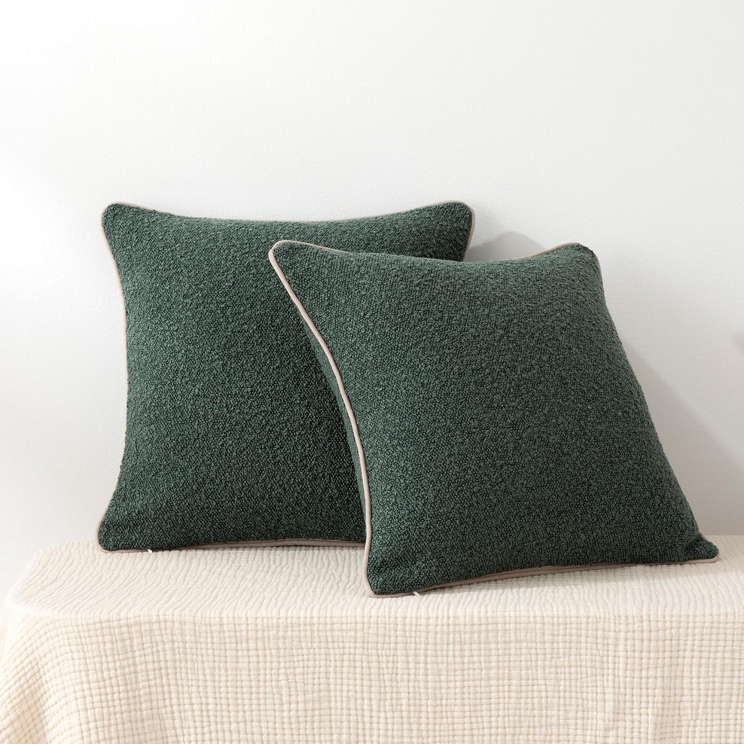 Boucle Throw Pillow Covers / Green / 18 x 18 / Set of 2