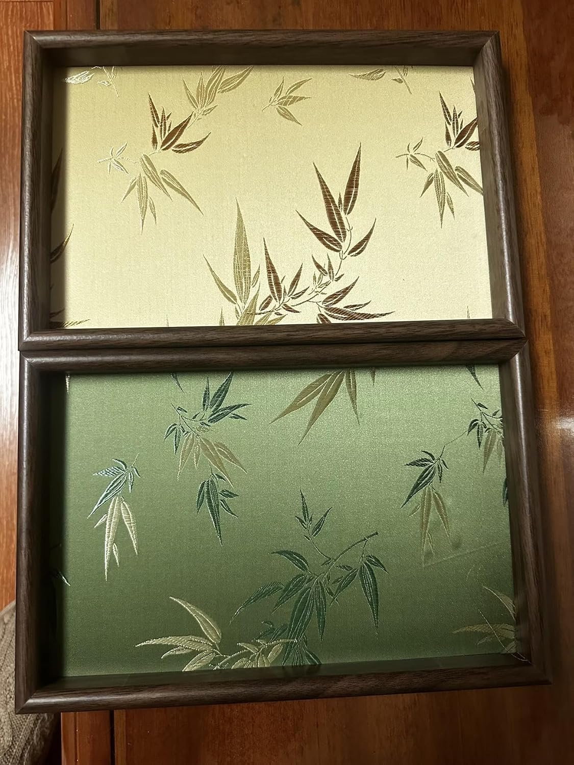 Bamboo Embroidered Decorative Tray Wooden Catchall Tray for Dresser / Green