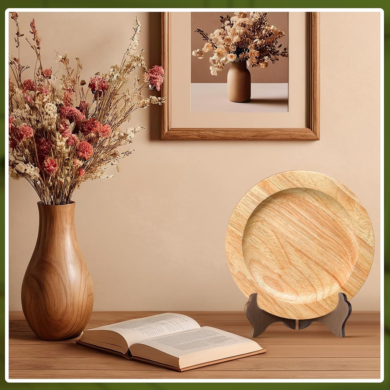 Packs Wooden Display Stand Decorative Plate Stands for Display Picture Frame Holder / Brown / 4 Inch