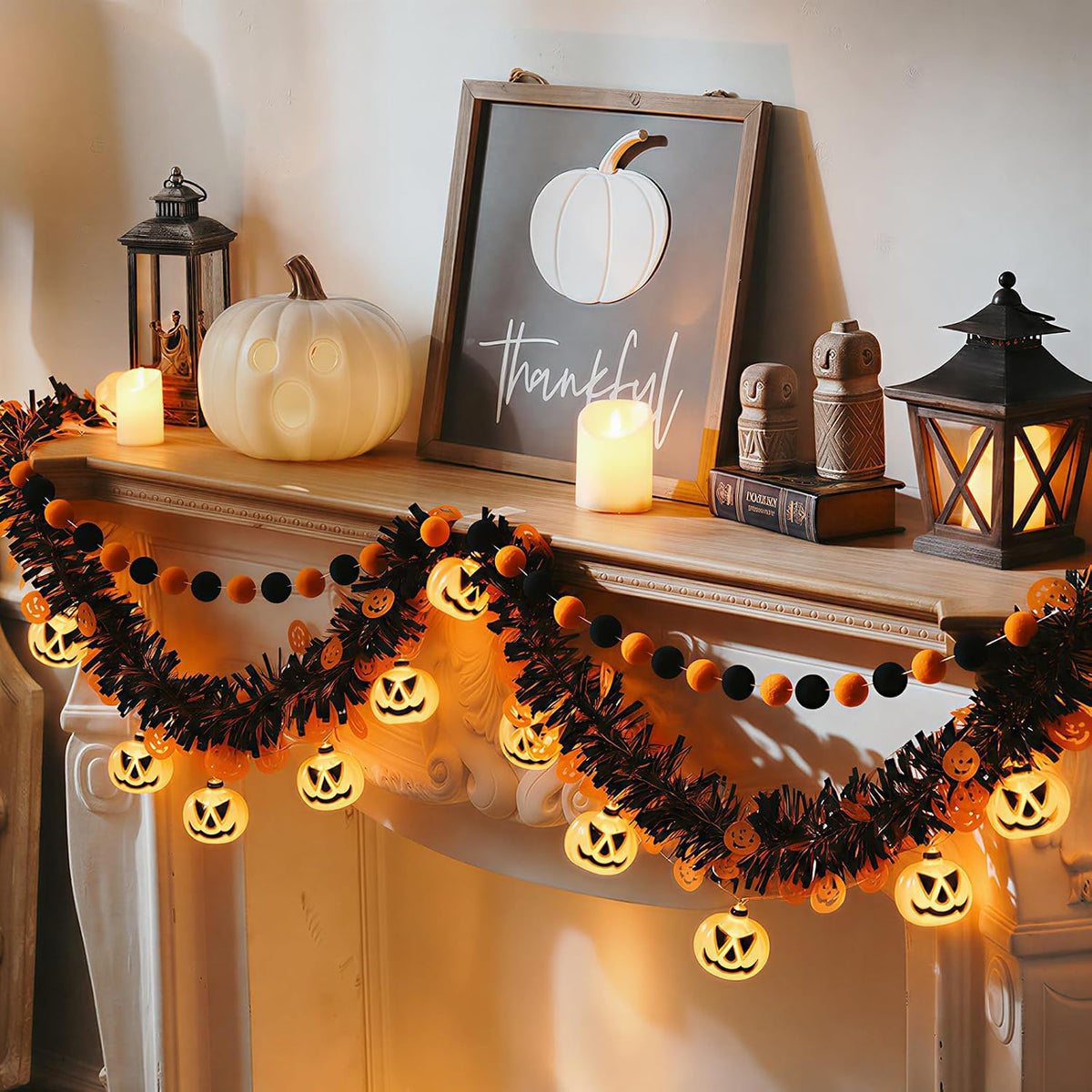 Halloween Garland with Lights, Halloween Tinsel Garland 10FT 20LED