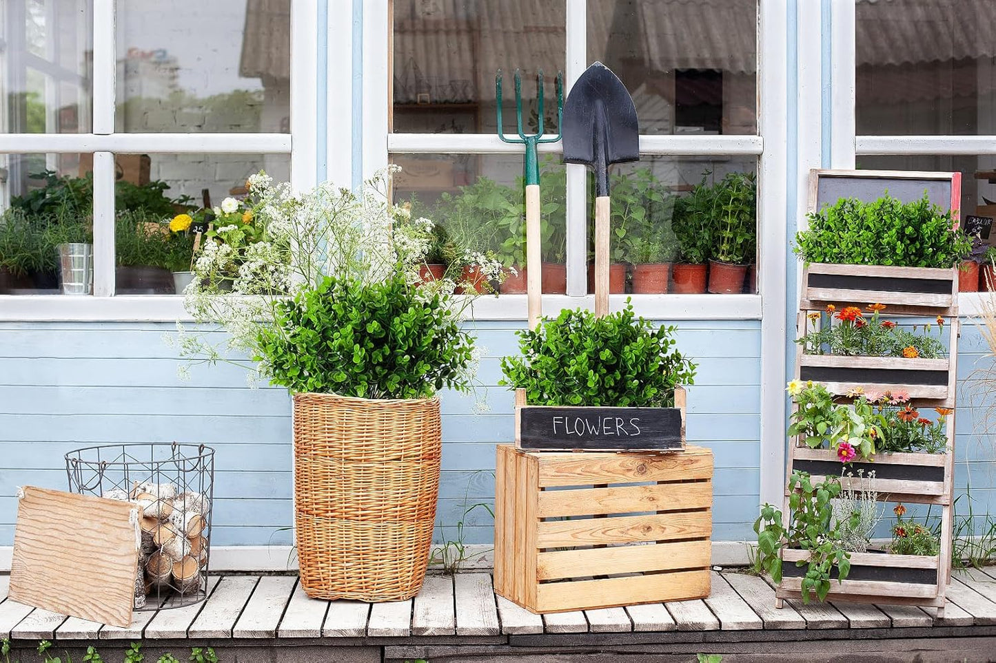 12 Bundles Artificial Bushes Greenery Plants Stems Faux Shrubs Boxwood Plants / Green / Set of 12
