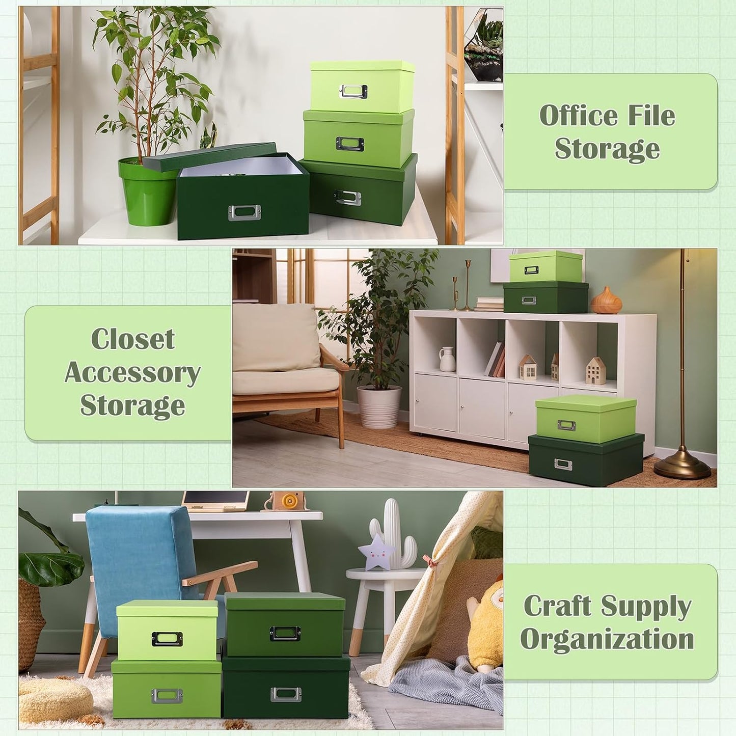 Label Holders / Decorative Storage Boxes / Green Gradient / Set of 4