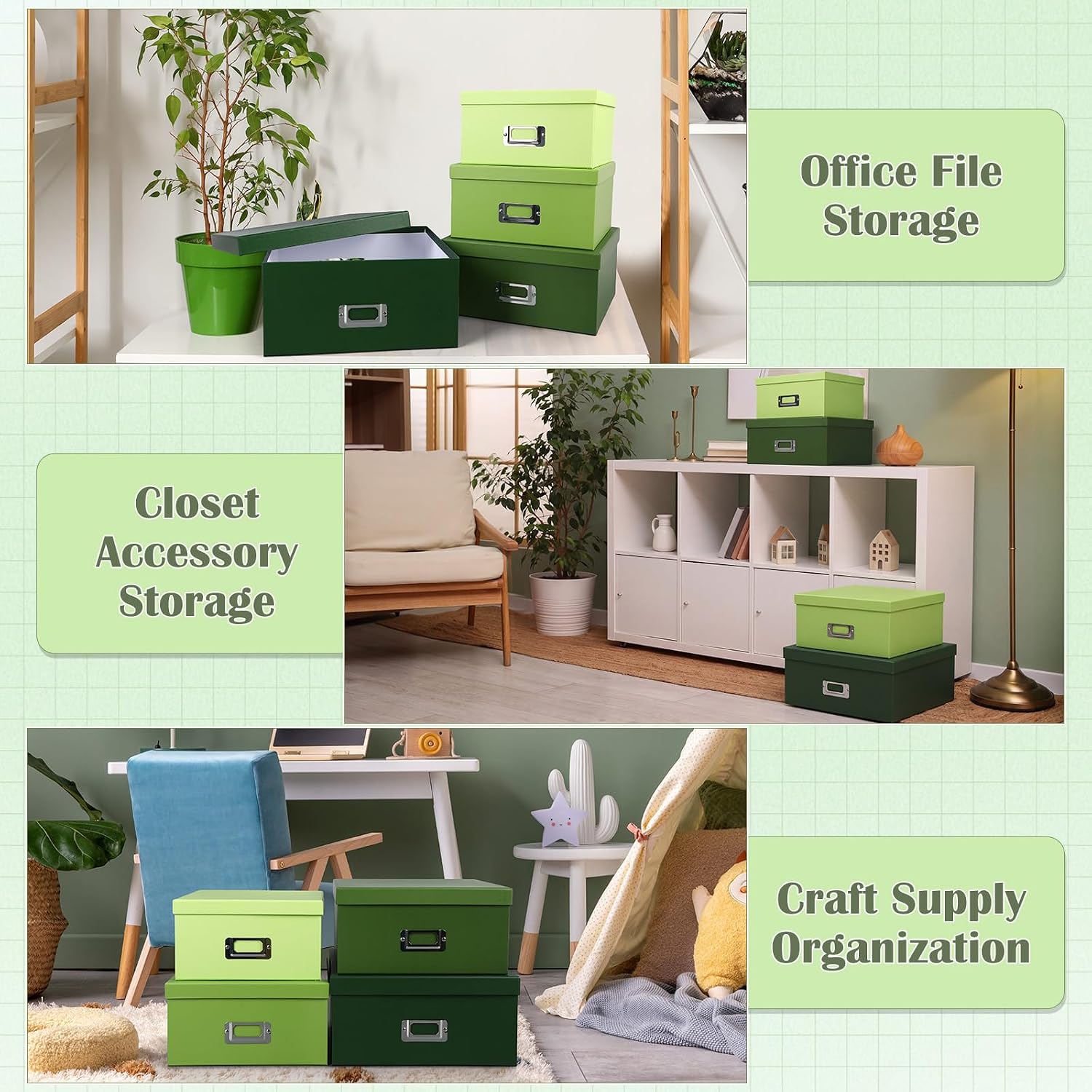 Label Holders / Decorative Storage Boxes / Green Gradient / Set of 4