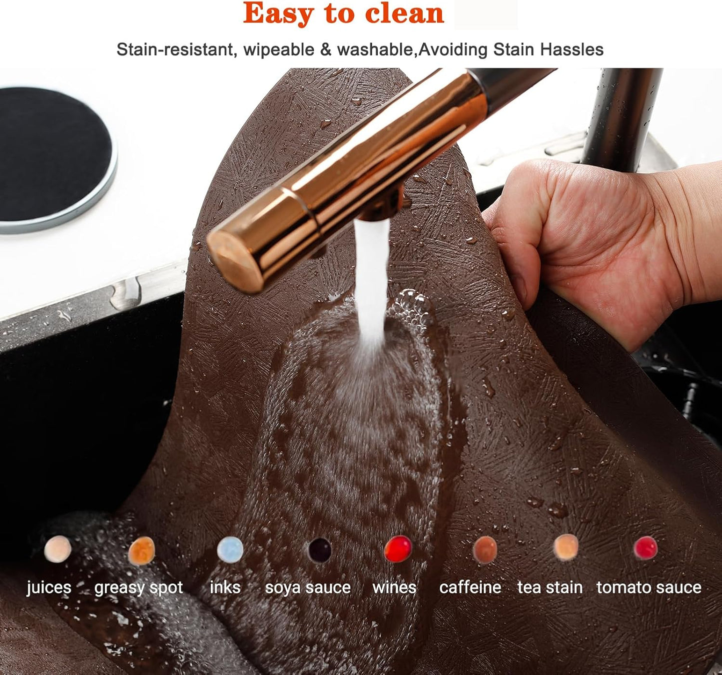 Brown Vinyl Placemats Set of 8 Waterproof Wipeable Table Mats | Heat Resistant Easy Clean Place Mats Faux Leather Table