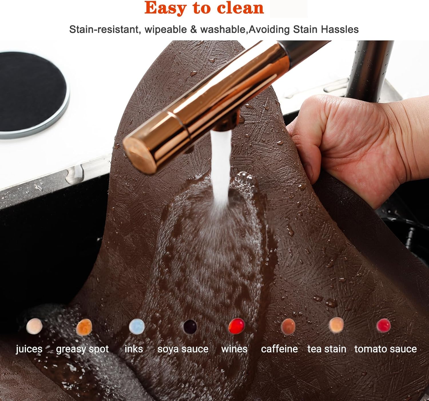 Brown Vinyl Placemats Set of 8 Waterproof Wipeable Table Mats | Heat Resistant Easy Clean Place Mats Faux Leather Table