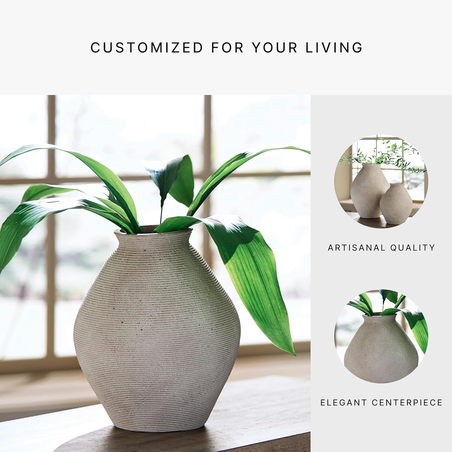 Hannela " Modern Distressed Polyresin Vase / 12 Inch / Tan
