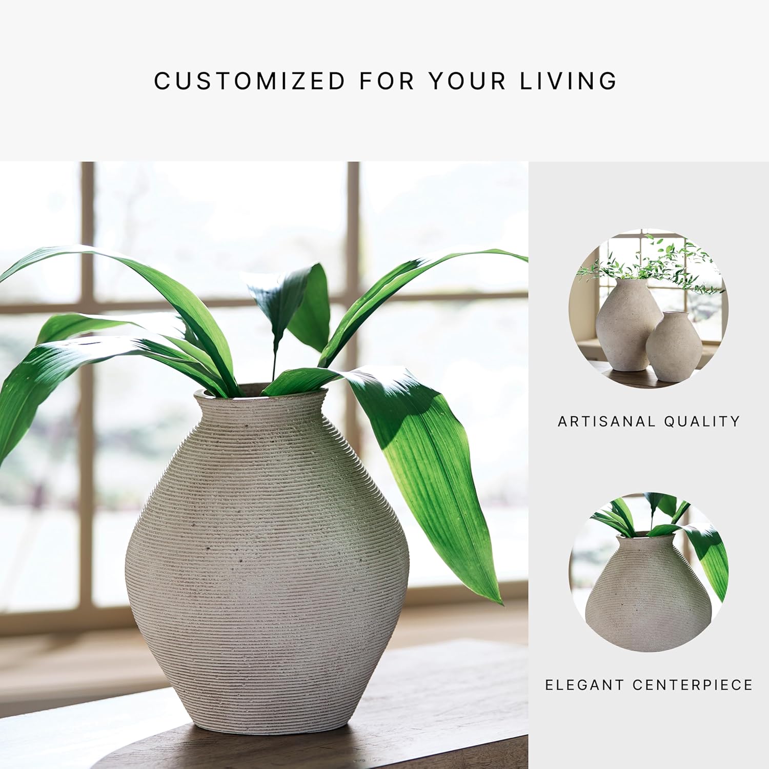 Hannela " Modern Distressed Polyresin Vase / 12 Inch / Tan