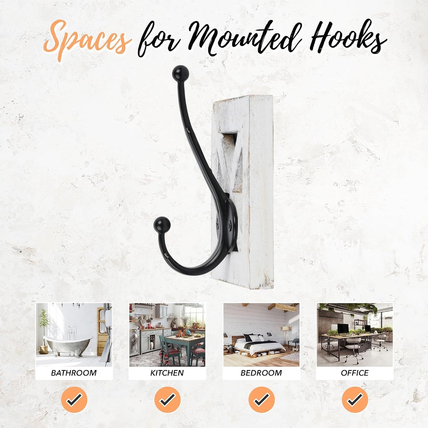 Farmhouse Bathroom Decor Hooks / White / Set of 2