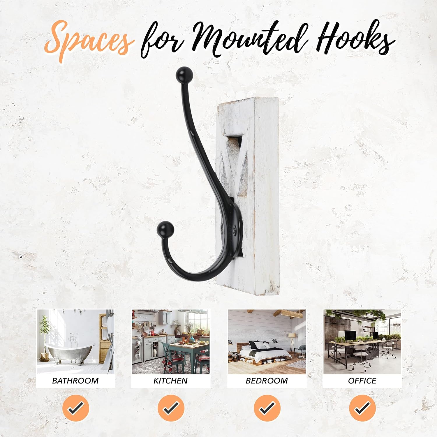 Farmhouse Bathroom Decor Hooks / White / Set of 2